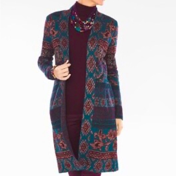 Chico’s Multicolor Mixed Print Open Front Thick Cardigan Size 0/Small - Picture 1 of 10